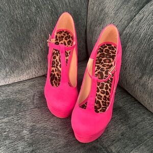 Pink T-Strap Platform Heels